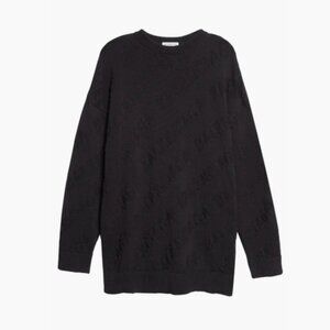 NWT Balenciaga 3D Knit Pullover Sweater Black Jacquard Tonal Logo Crewneck Sz M
